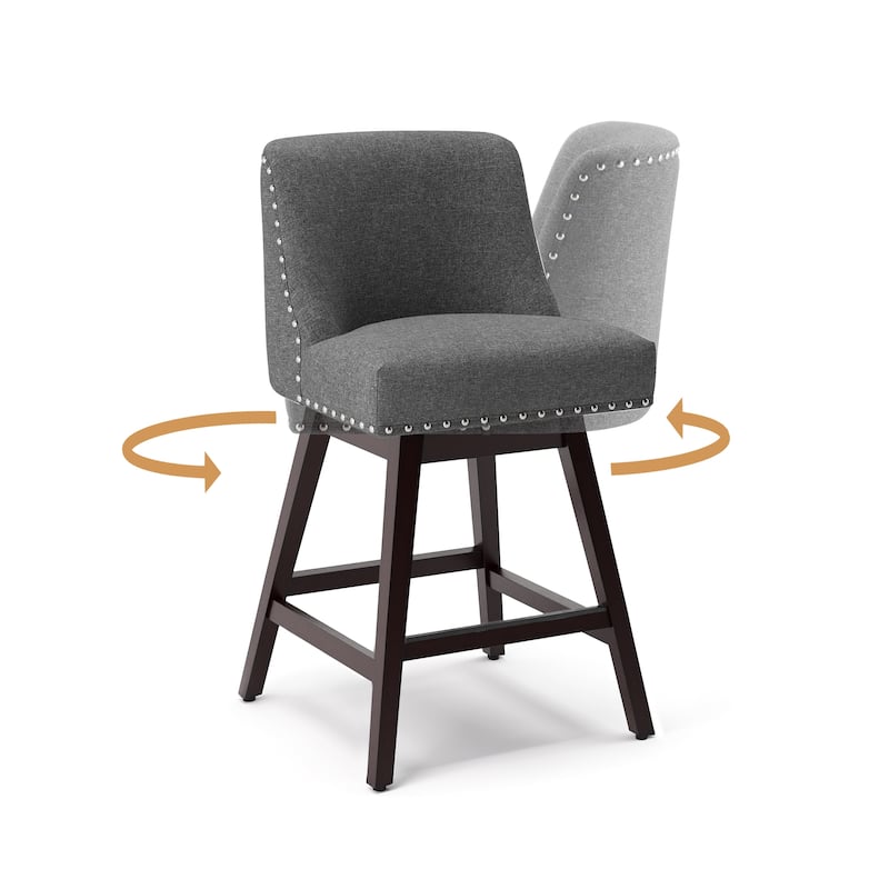 Modern 26 in. H Counter Height Bar Stools Upholstered 360 Free Swivel Counter Stools with Nailhead Trim