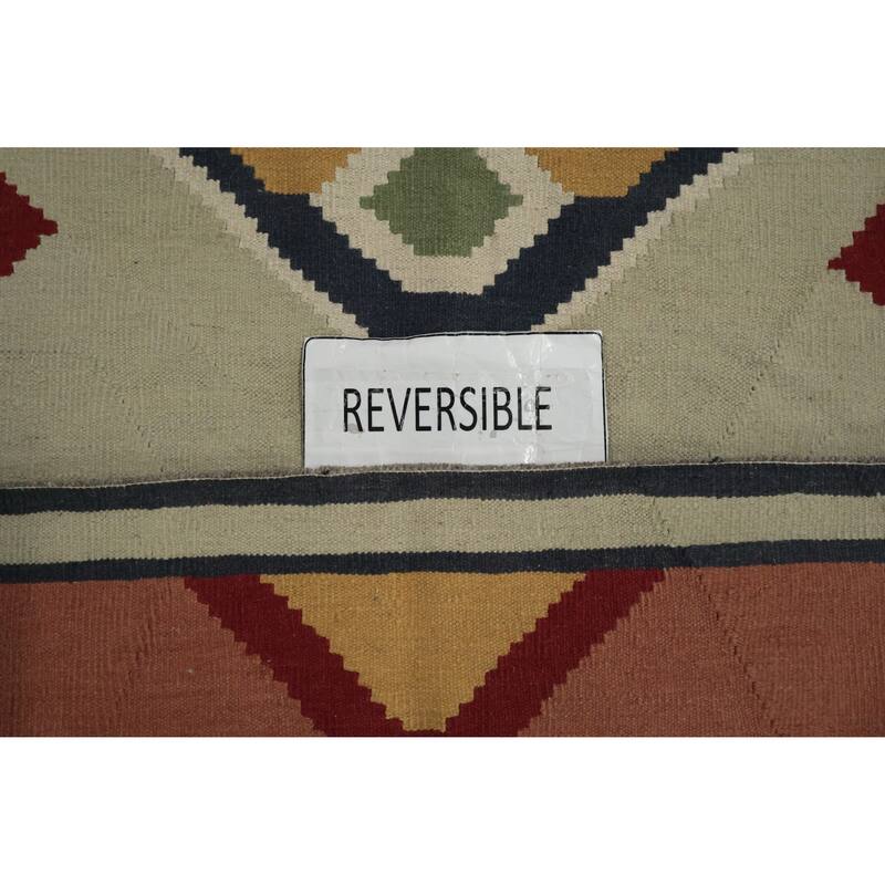 Hand Woven Oriental 100% Wool Carpet Southwestern Tribal Beige & Ivories Kilim Area Rug - 11' 3'' X 8' 8''