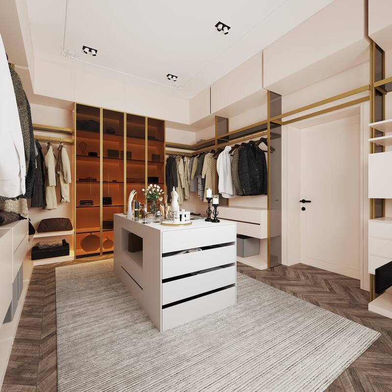 Multi-Functional Dressing Room Storage Island with Ample Drawer Space