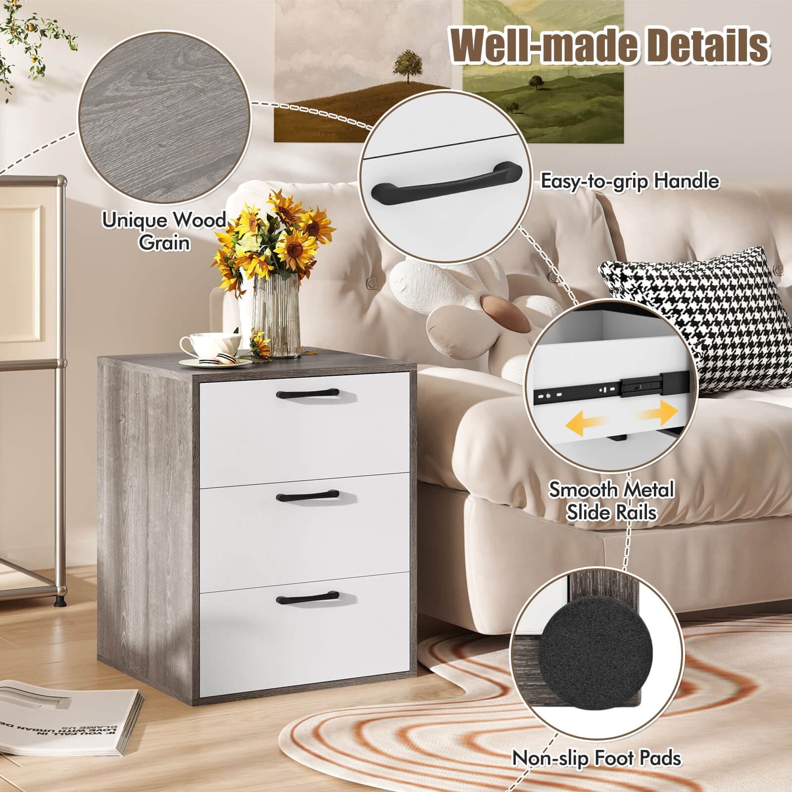 Costway 3 Drawer Dresser Chest of Drawer Storage Cabinet with Wide - Bed  Bath & Beyond - 37174952