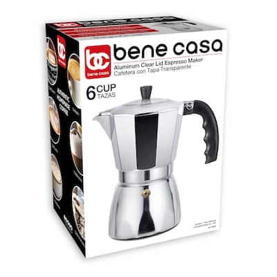 Bene Casa aluminum 6-cup espresso maker with see through lid, authentic espresso maker, - 6 Cup