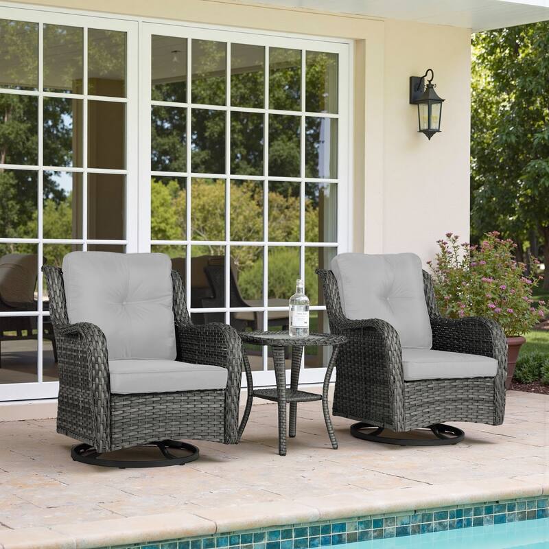 3 Pieces Patio Bistro Set Outdoor Swivel Rocking Chair with Side Table - Light Grey
