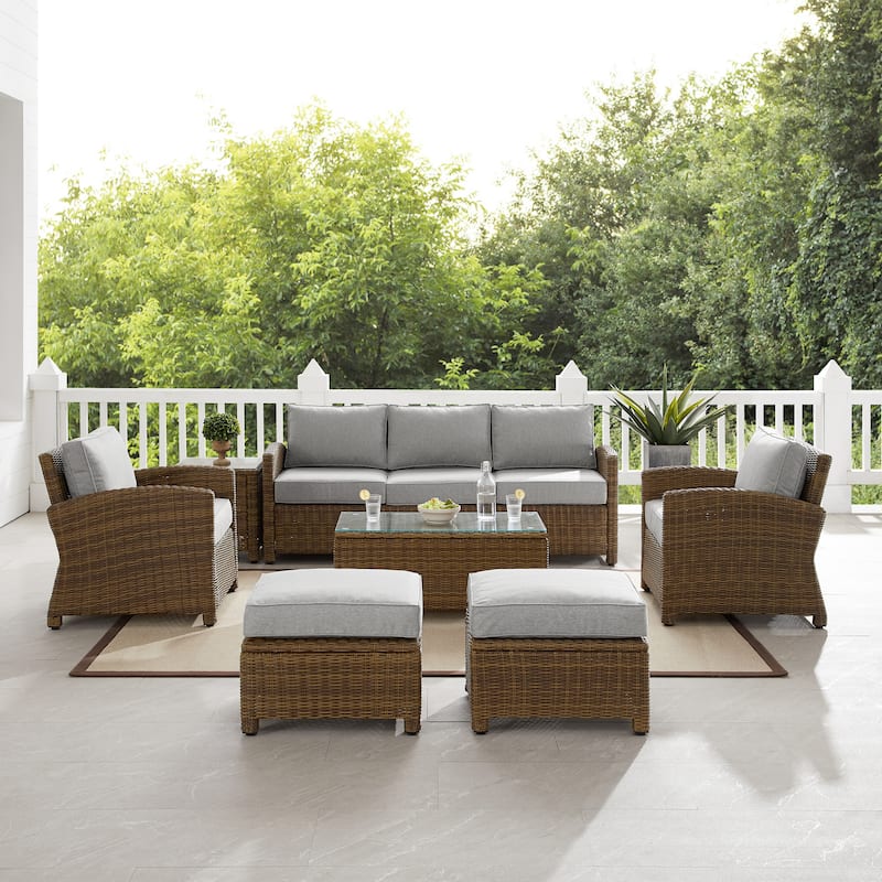 Crosley Bradenton 7Pc Outdoor Wicker Sofa Set - 151 "W x 163 "D x 32.5 "H