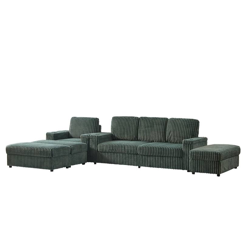 Anmytek Corduroy 3-Seater Deep Seat Sofa & Single Recliner With Cup-Holding Grooves