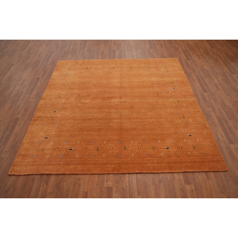 Hand Knotted Oriental 100% Wool Carpet Tribal Animal Pictorial Oranges & Rust Gabbeh Area Rug - 8' 0'' X 7' 10''