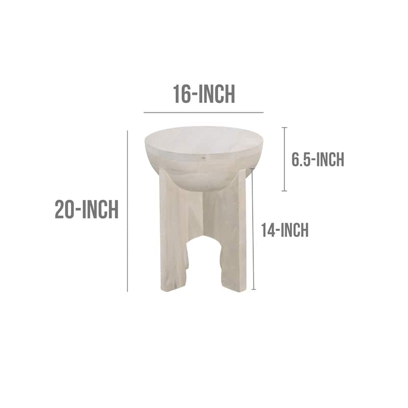 Tomas 20 Inch Side End Table, Mango Wood Drum Top, Classic Washed White