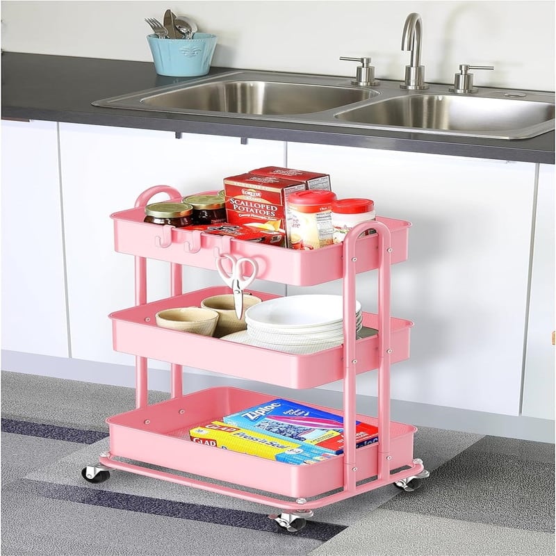 Heavy Duty 3-Tier Metal Utility Rolling Cart - 12.5"D x 17"W x 31.5"H