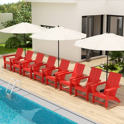 Polytrends Shoreside Modern Poly Folding Eco-Friendly All Weather Adirondack Chair (Set of 8)