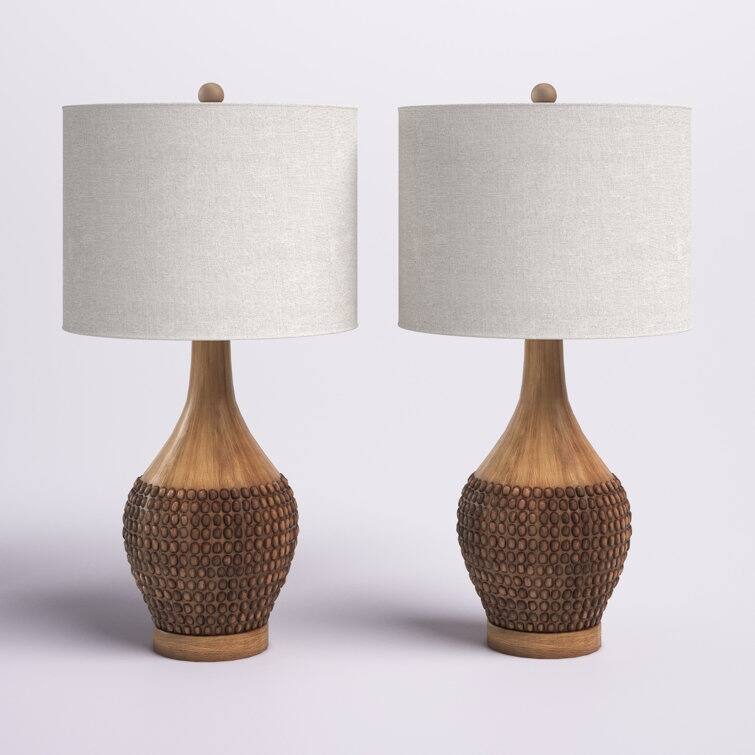 Maxax 24.75" Brown Table Lamp Set with USB (Set of 2)
