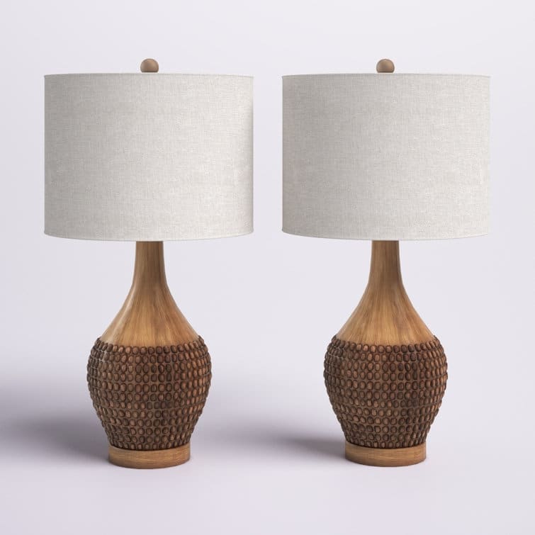 24.75" Brown Table Lamp Set with USB (Set of 2)