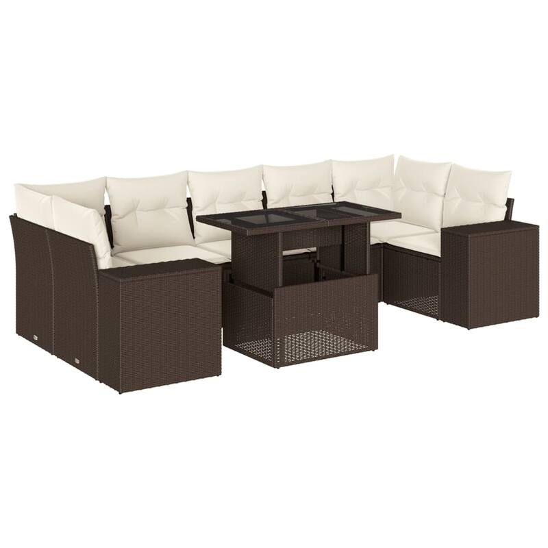 vidaXL Patio Sofa Set with Cushions Outdoor Furniture 8 Piece Poly Rattan - 24.4 x 24.4 x 27.2