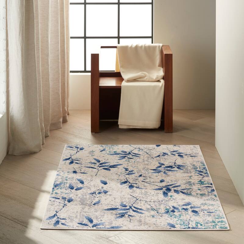 Calvin Klein River Flow Contemporary Botanical Area Rug - 3'2" x 5' - Beige/Navy - Rectangle
