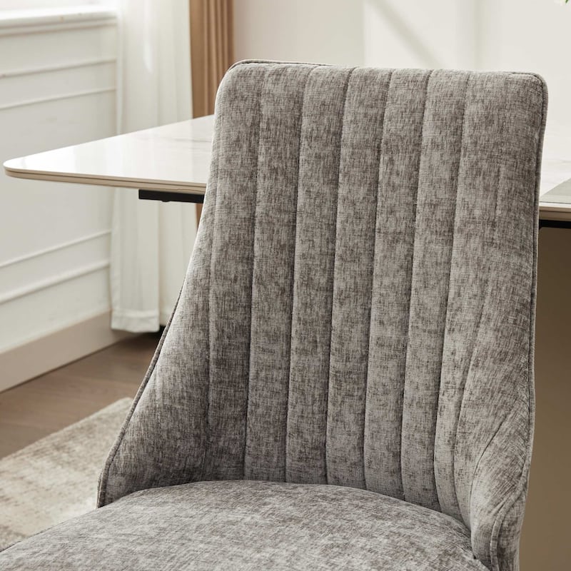 Chenille Fabric Dining Chairs, Tufted Upholstered Kitchen Chairs, High Back Dining Chairs with Stainless Steel Legs