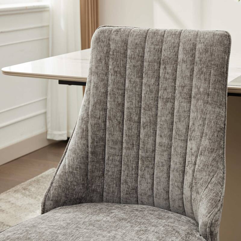 Rayon Cloth Flocking Chenille Dining Chairs Channel Kitchen Dinner Chair Comfy Fabric Upholstered Accent Chair, Set of 2