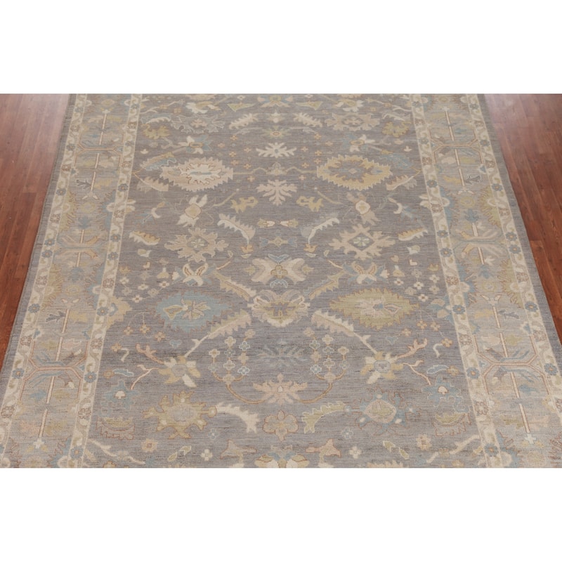 Transitional Gray Oushak Turkish Area Rug Hand-Knotted Wool Carpet - 9'1" x 12'0"