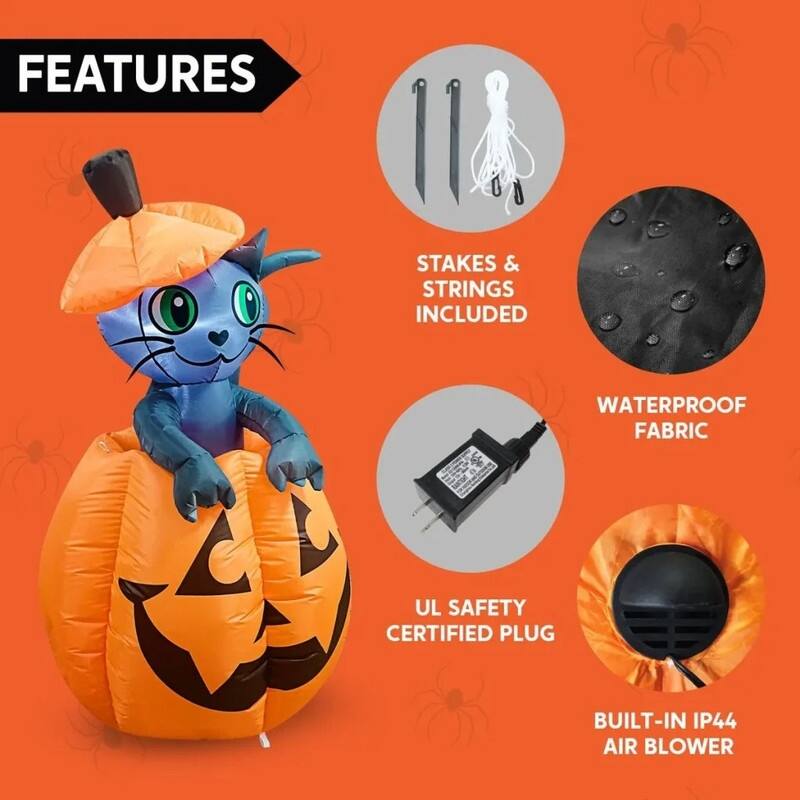 5 ft Halloween Inflatable Kitty Cat On Pumpkin - Multicolor