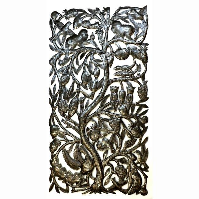 Handmade Recycled Steel 'Jungle Tree' Wall Art (Haiti)
