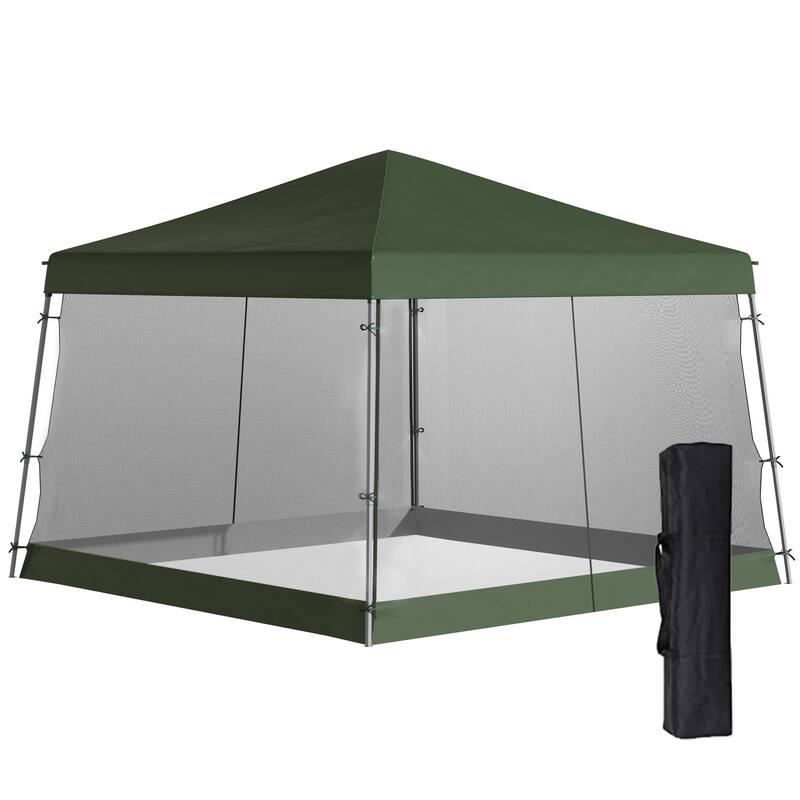 Outsunny 12' x 12' Pop Up Canopy, Foldable Canopy Tent with Carrying Bag, Mesh Sidewalls and 3-Level Adjustable Height