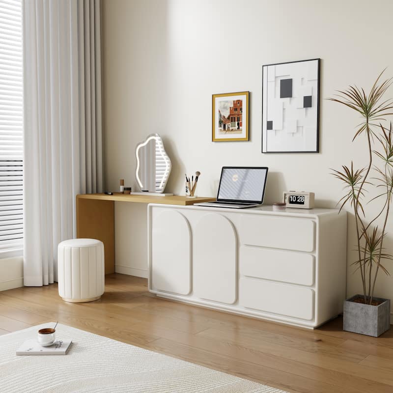 55.1'' Modern L-Shaped Makeup Vanity, Bedroom Desk - 55