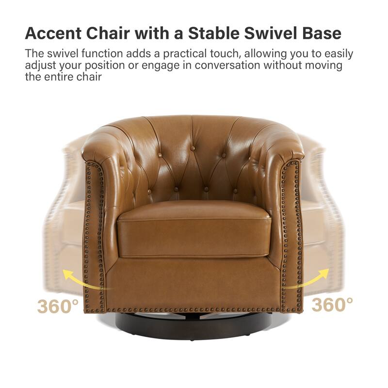 Max Traditional Chesterfield Rocker and Swivel Genuine Leather Chair with Nailhead Trims