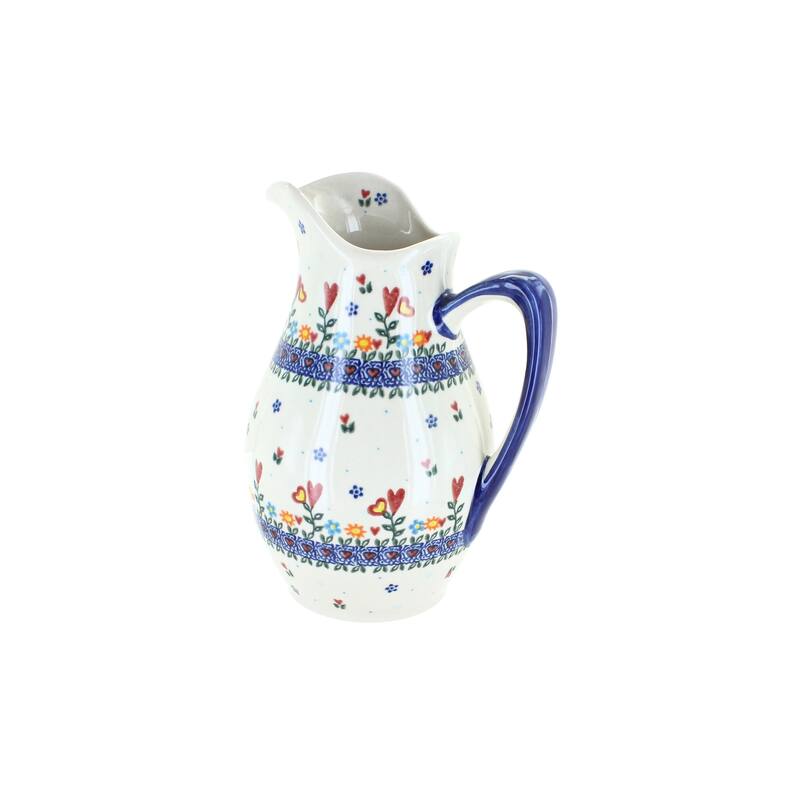 Blue Rose Polish Pottery 341 Vena Pitcher - Hearts & Flowers