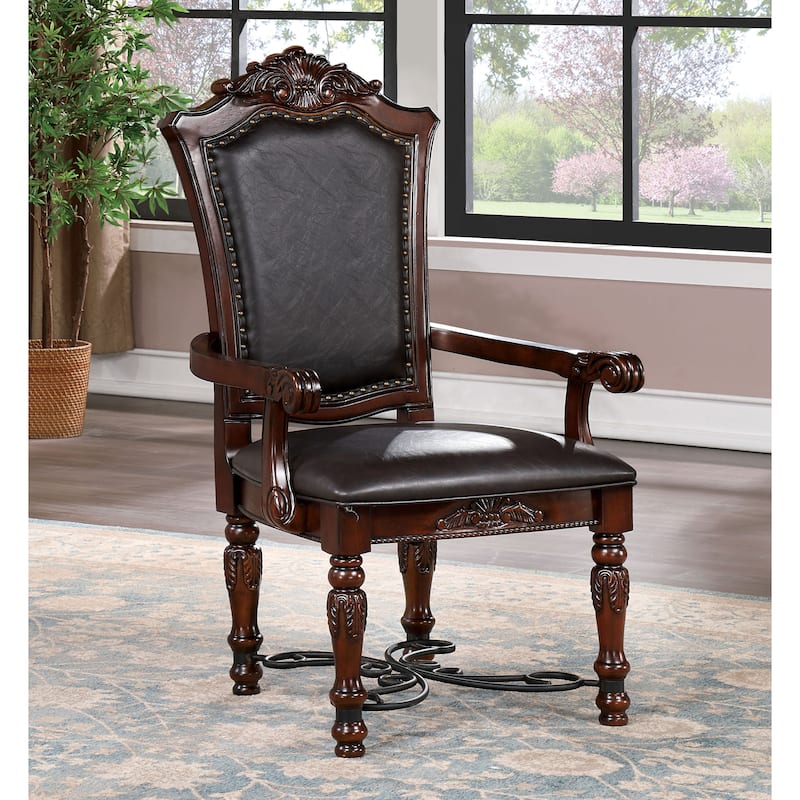 Baburam Traditional Cherry Faux Leather Padded Arm Chairs by Furniture of America (Set of 2)