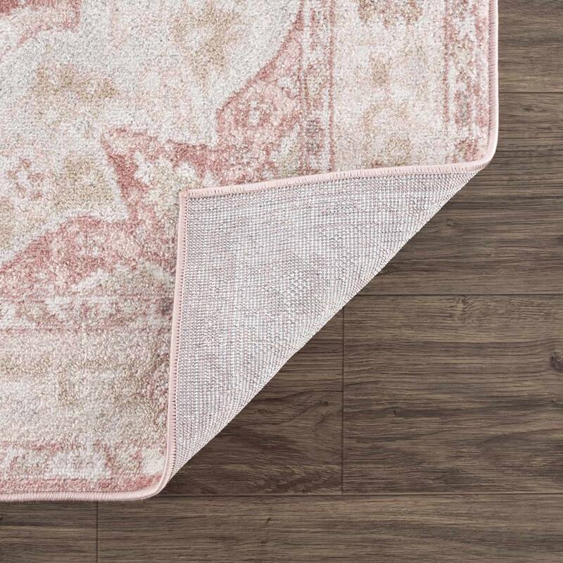 Hauteloom Kandos Hallway, Kitchen Runner Rug - Plum, Pale Pink, Cream - 2'7" x 10'