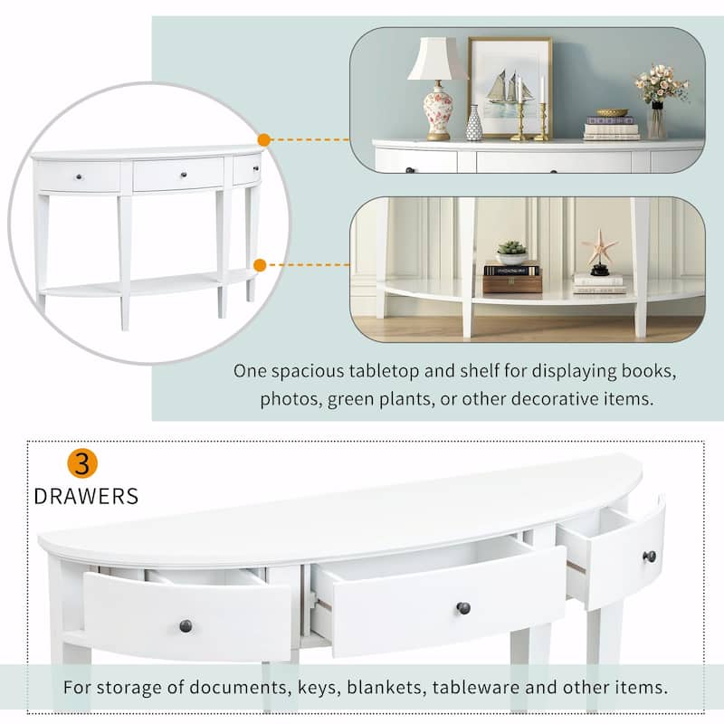 Modern Curved Console Table with 3 Drawers and 1 Shelf