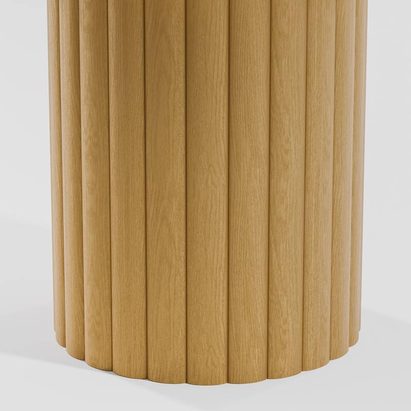 Solid Wood Round Dining Table Kitchen Table with Tabletop & Textured Cylindrical Base