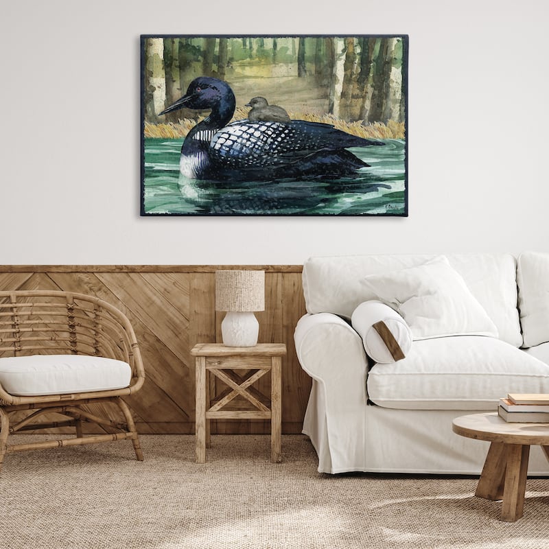 Stupell Loon with Baby on Lake Canvas Wall Art Design By Paul Brent