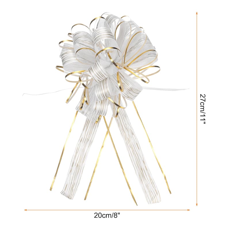 10pcs 7 Inch Large Pull Bow Gift Wrapping Bows Ribbon Organza - White - 8 Inch