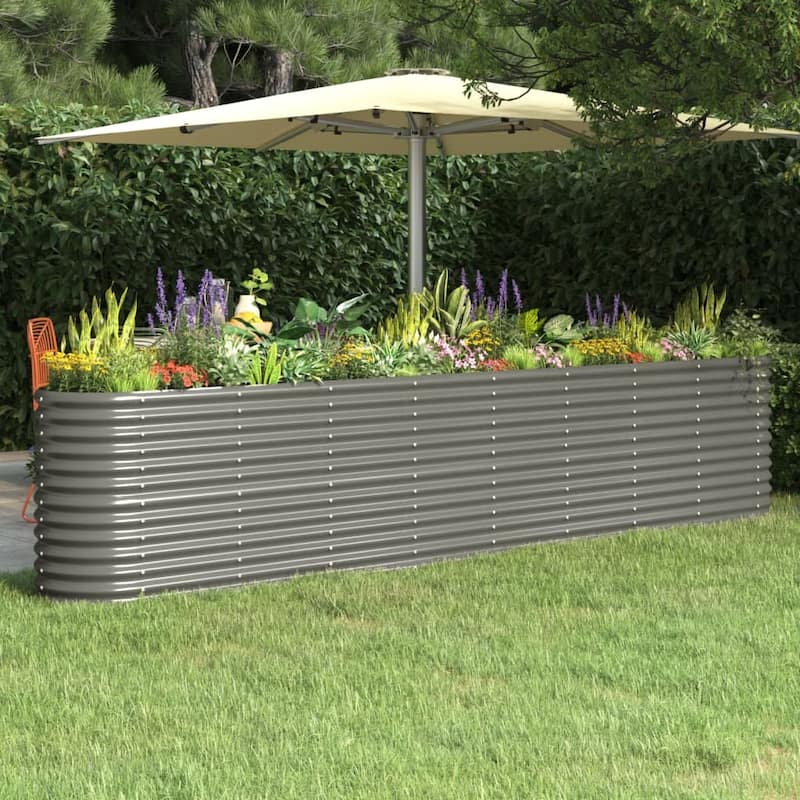 vidaXL Garden Raised Bed Patio Outdoor Raised Planter Box Powder-coated Steel - 130.7"x15.7"x26.8" - Gray