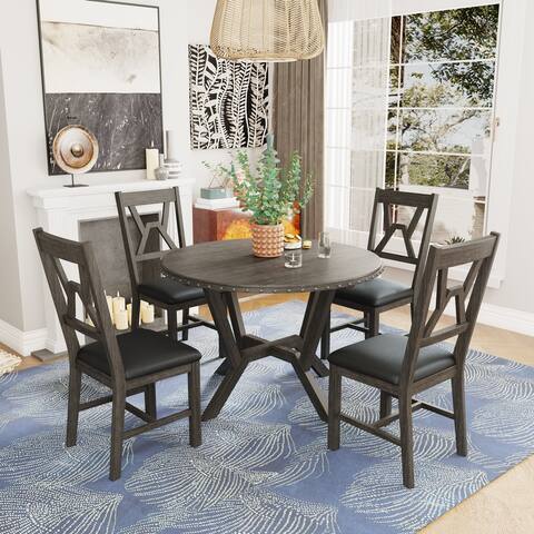 Modern 5-Piece Dining Round Table Set with Cross Legs