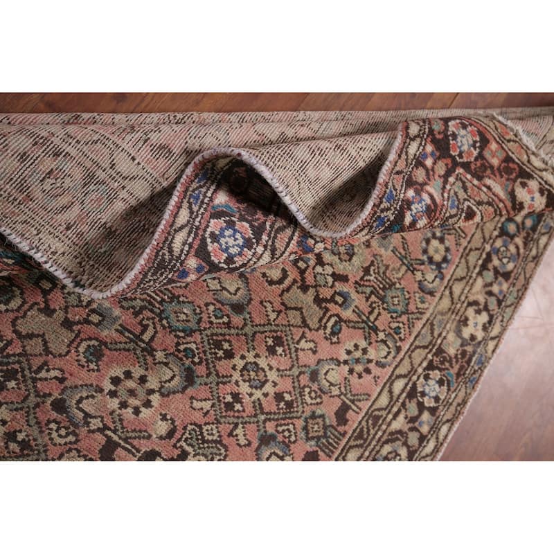 Pink Hamedan Vintage Persian Runner Rug Hand-Knotted Wool Carpet - 3'9" x 10'9"