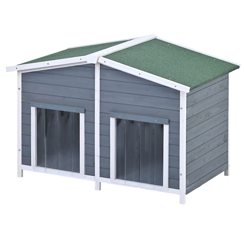 Outdoor Wooden Elevated Dog House Pet House with Porch, 2 Doors, Ventilated, Waterproof, Suitable for Small and Medium Dogs