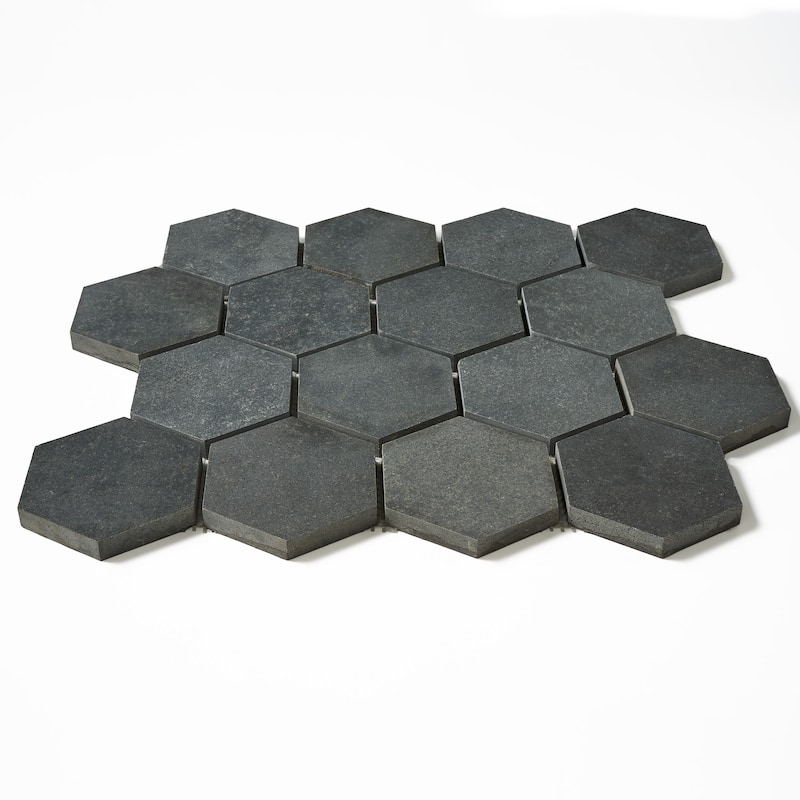 Vulcan Black 3 Inch Hexagon Honed Mosaic Tile