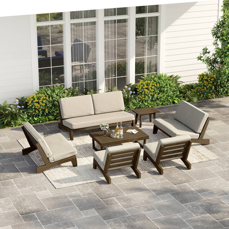 Casual Large Teak Outdoor Patio Conversation Set