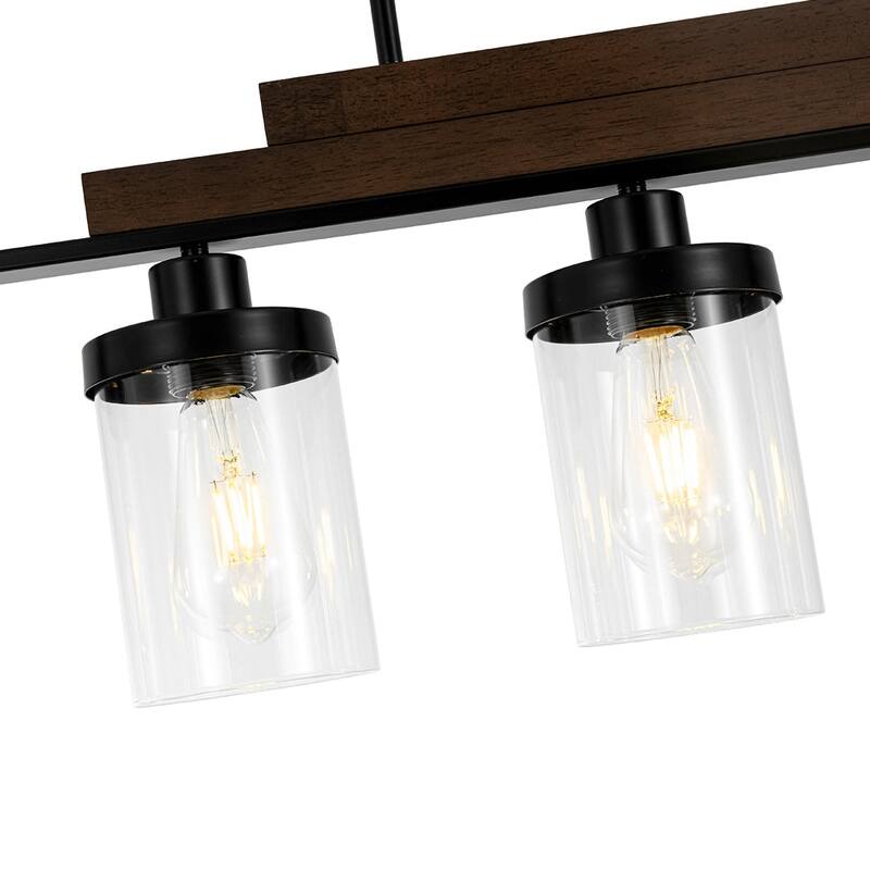Farmhouse 5-Light Wood Accented Glass Shade Linear Island Chandelier
