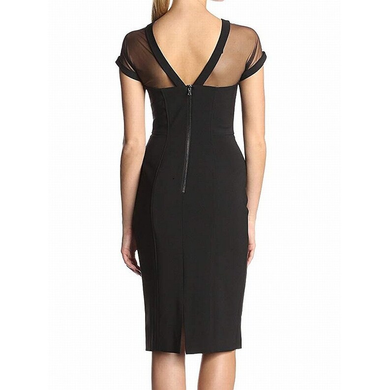 illusion yoke crepe sheath dress maggy london