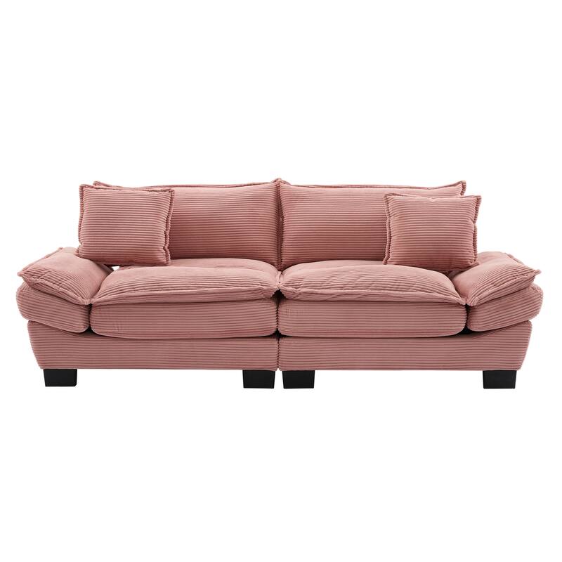 Corduroy Upholstered Loveseat Sofa, 2 Seater Sofa with Pillows, Deep Seat Sectional Sofa with Removable Cushions - Pink