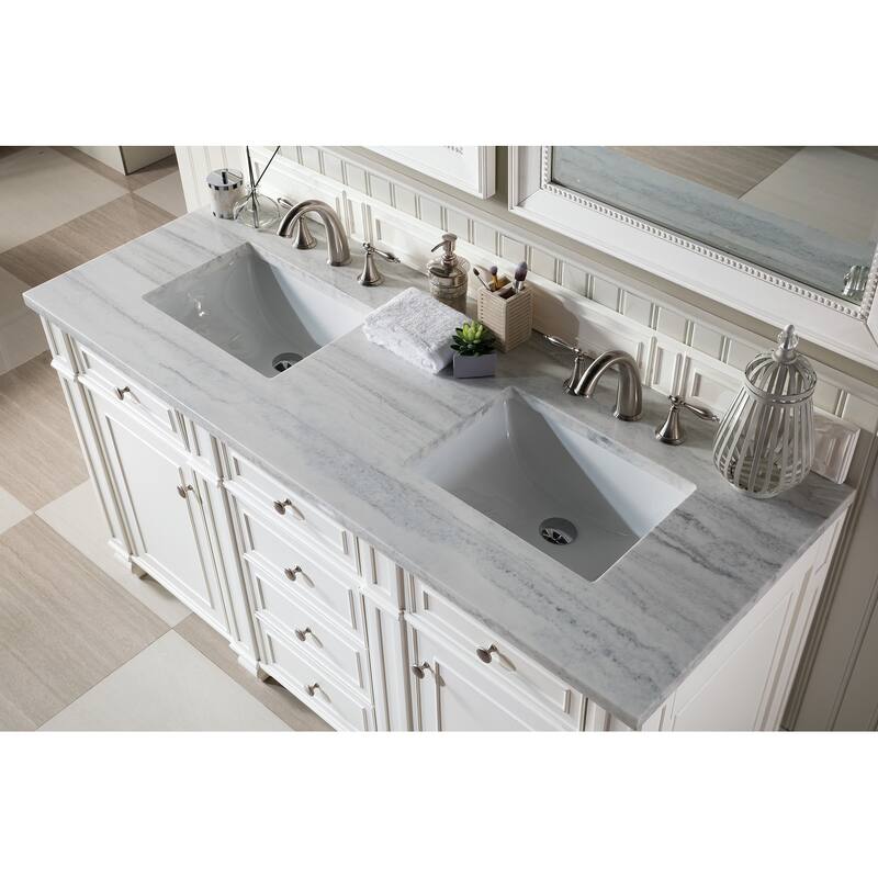 James Martin Vanities Bristol 60" Double Vanity, Bright White - Arctic Fall Solid Surface
