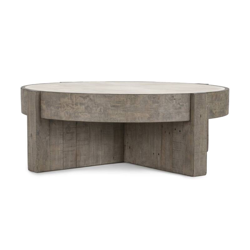 Classic Home Sonoma 52" Round Reclaimed Pine Coffee Table in Distressed Gray