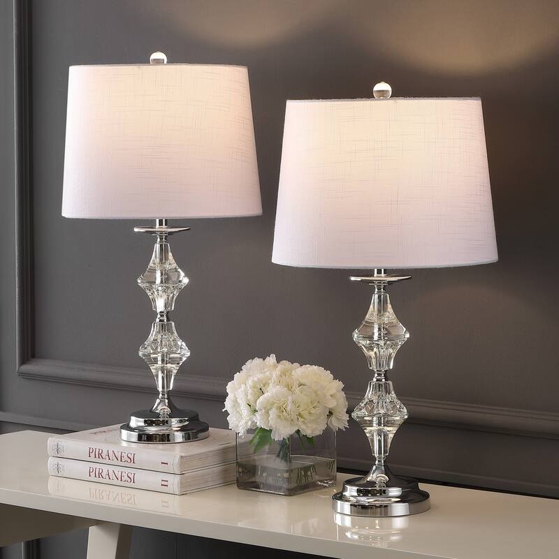 Chloe 27.5" Crystal LED Table Lamp, Clear/Chrome (Set of 2) by JONATHAN Y