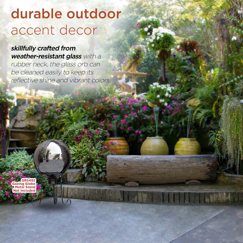 Alpine Corporation 10" Diameter Indoor/Outdoor Glass Gazing Globe Yard Decoration, Silver
