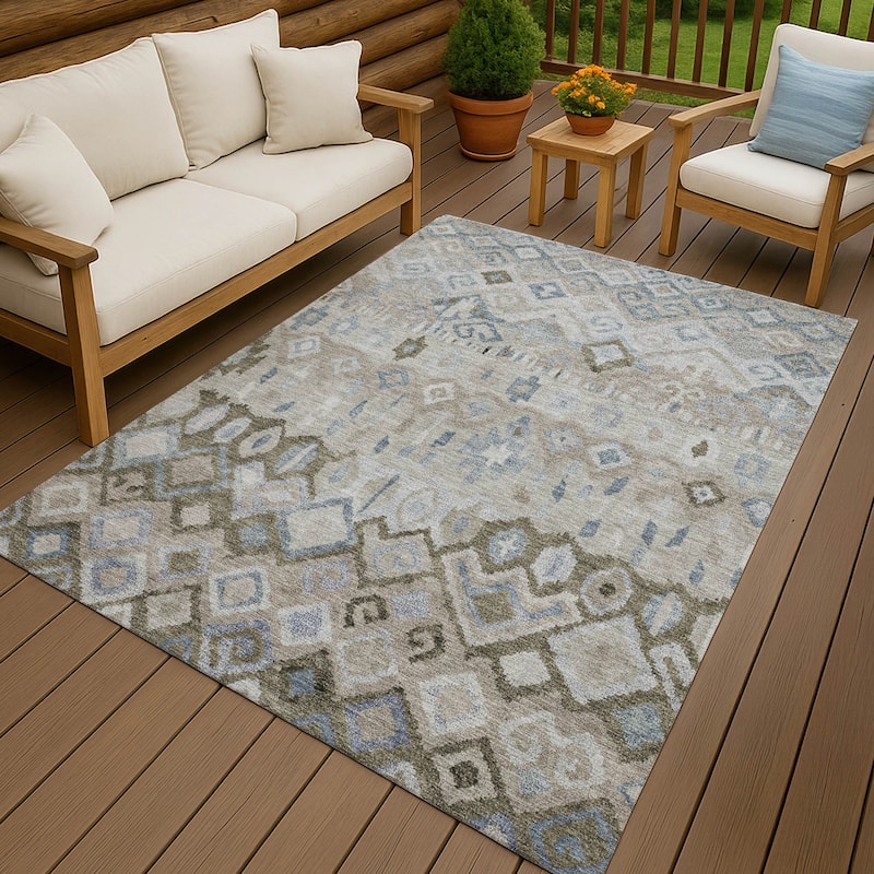 Machine Washable Indoor/ Outdoor Boho Moroccan Chantille Rug