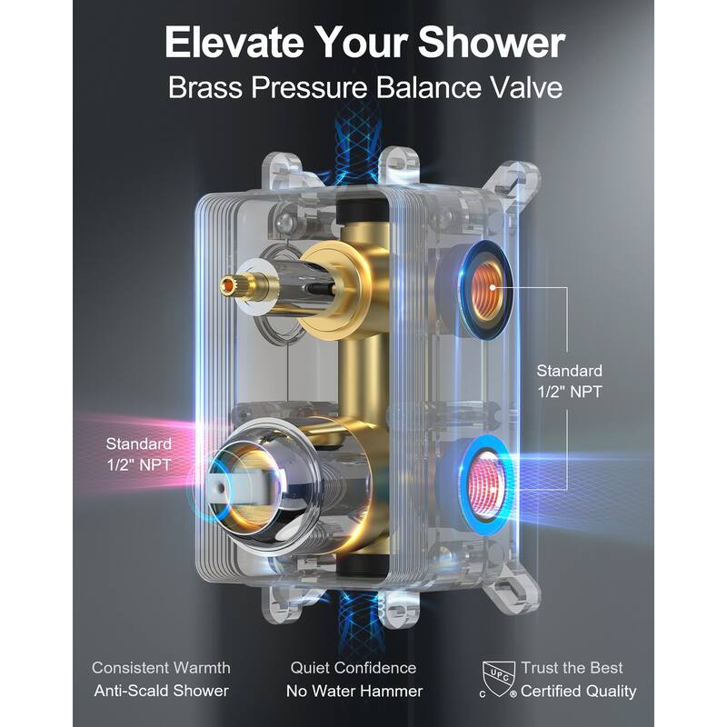 GRANDJOY 10 Inch Rainfall Shower System Pressure Balanced Shower Head with 3-Function Handheld Spray
