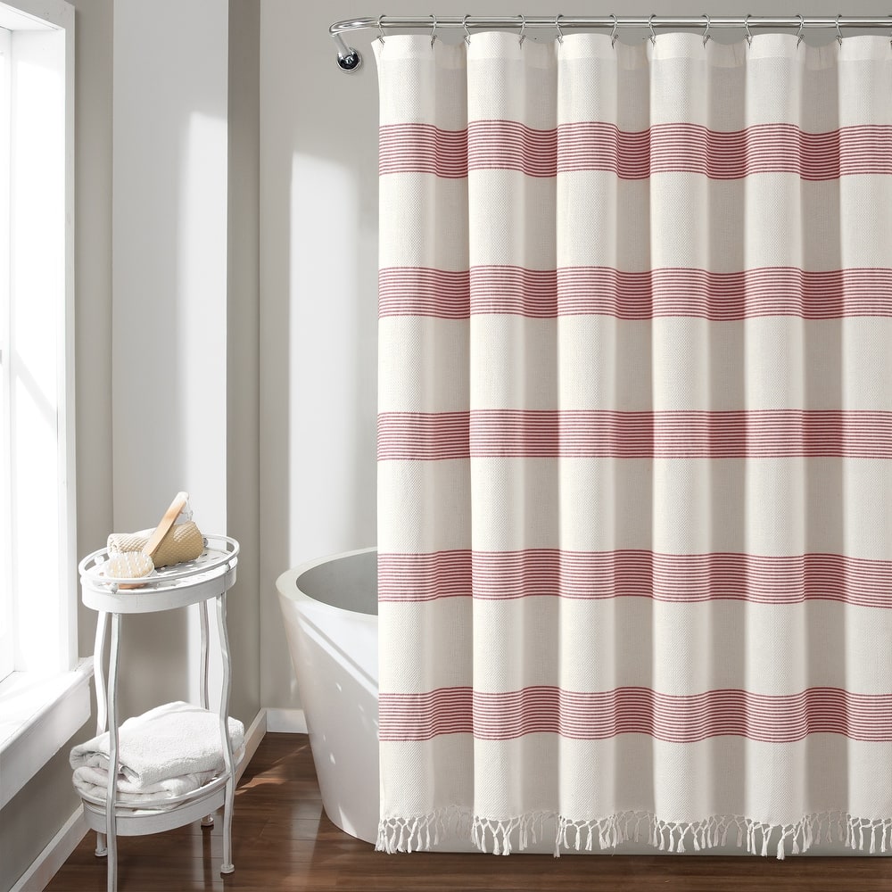 The Gray Barn Done Roamin Stripe Yarn Dyed Cotton Knotted Tassel Shower Curtain