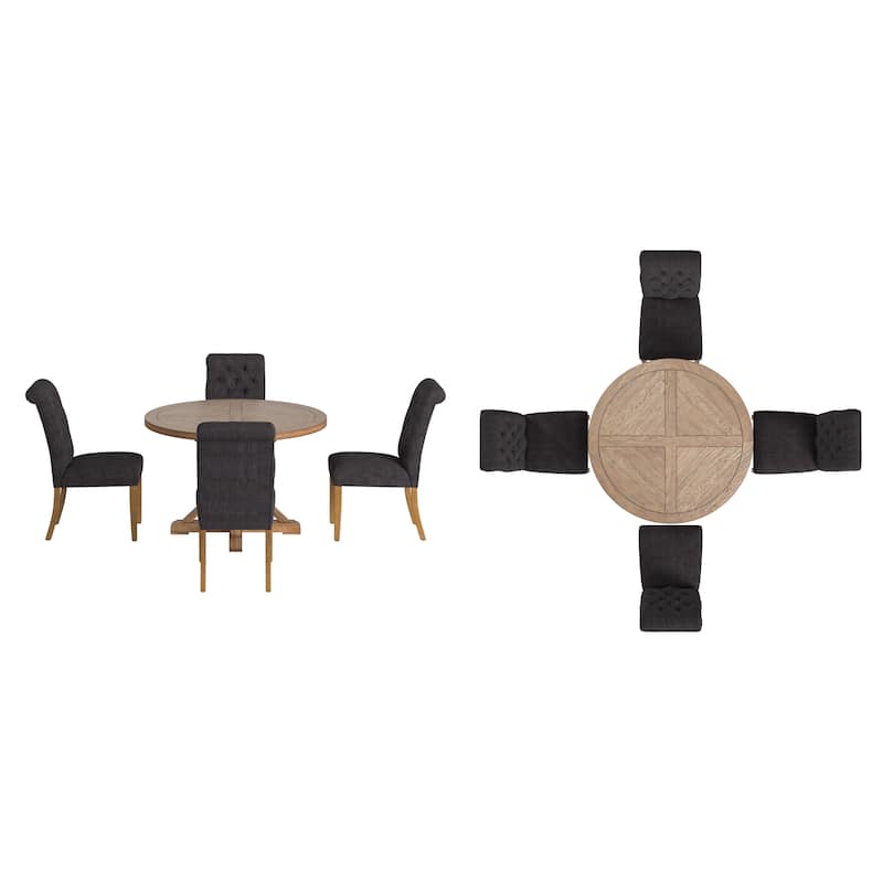 Krakova X-Base Round Table With Premium Tufted Rolled Back Parsons Chairs Set