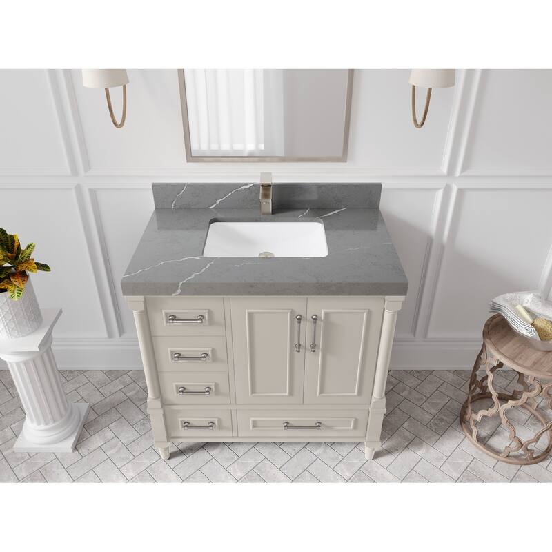 Willow Collections 36 in. W x 22 in. D Reeded Aberdeen Center Right Offset Sink Bathroom Vanity with Countertop