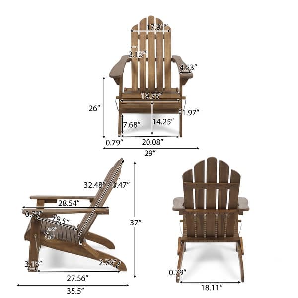 dimension image slide 7 of 9, Hollywood Outdoor Outdoor Acacia Wood Foldable Adirondack Chairs (Set of 2) by Christopher Knight Home